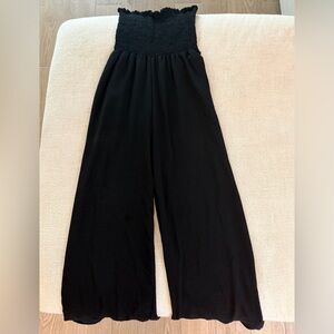 Smocked-Waist Black Wide-Leg Jumpsuit
